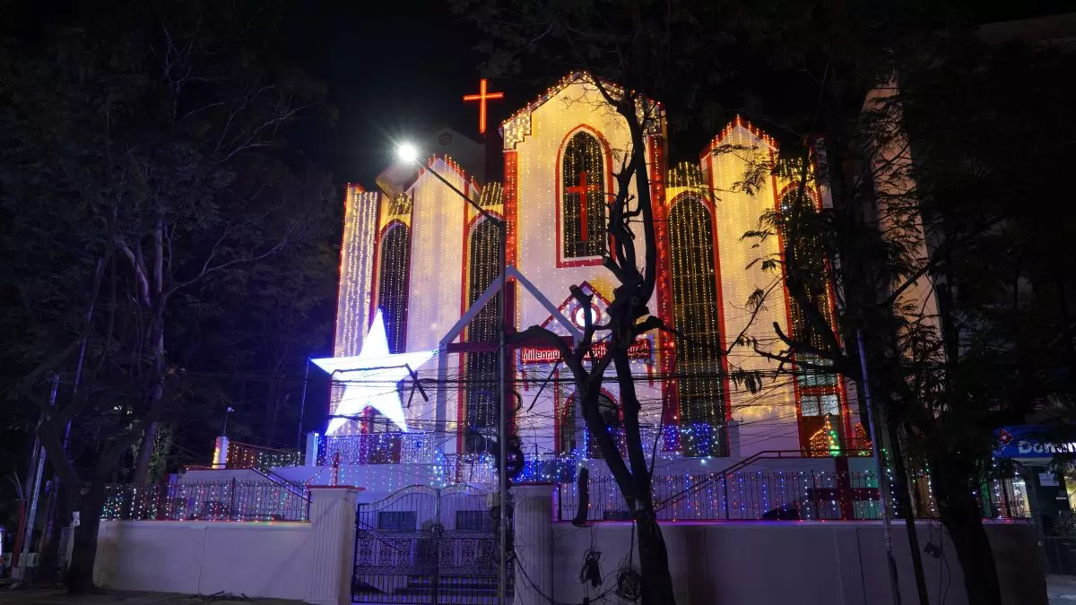 Hyderabad’s Millennium Methodist Church lit up for the festive season. The church is known for its beautiful Christmas and Easter celebrations, put up by the youth. Photo: Kiran Kumar  