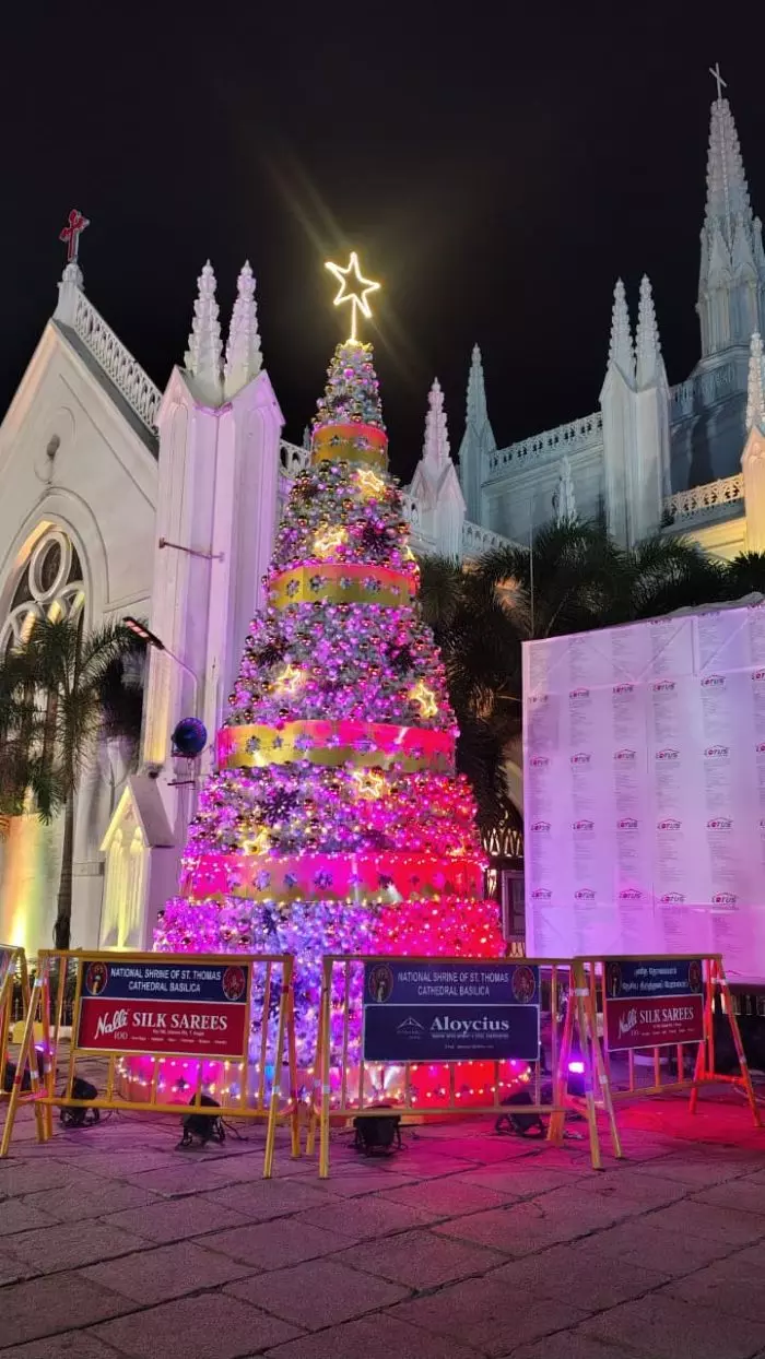 Santhome Cathedral Basilica, or St Thomas Cathedral Basilica National Shrine, Chennai. According to the church’s website, it has been mentioned in the journal of Italian traveller Marco Polo. It was rebuilt by the Portuguese in the sixteenth century. The present structure was built in the last decade of the nineteenth century, with the tomb of St Thomas at its heart. Photo: Karunakaran&nbsp;