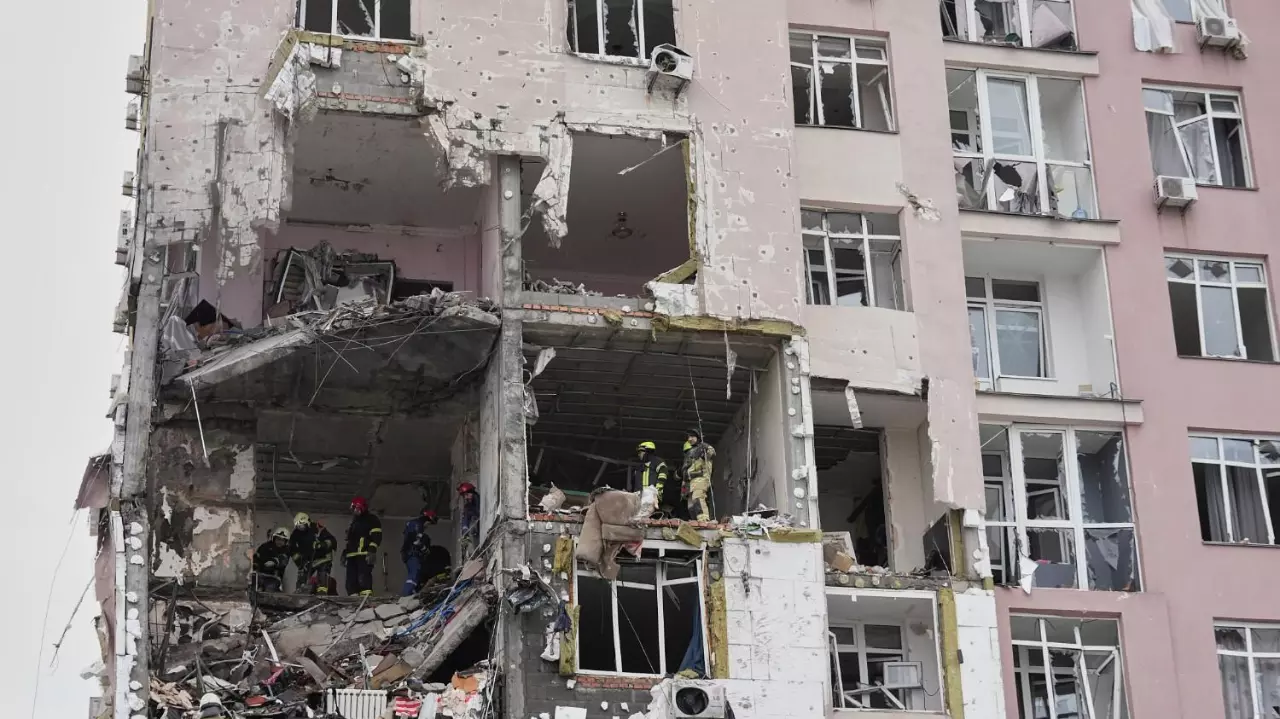 A building damaged by a Russian attack in Kyiv