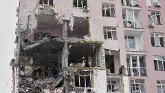 A building damaged by a Russian attack in Kyiv