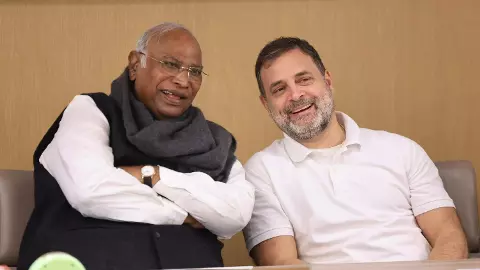 Congress president Mallikarjun Kharge with Leader of Opposition in Lok Sabha Rahul Gandhi Congress president Mallikarjun Kharge with Leader of Opposition in Lok Sabha Rahul Gandhi
