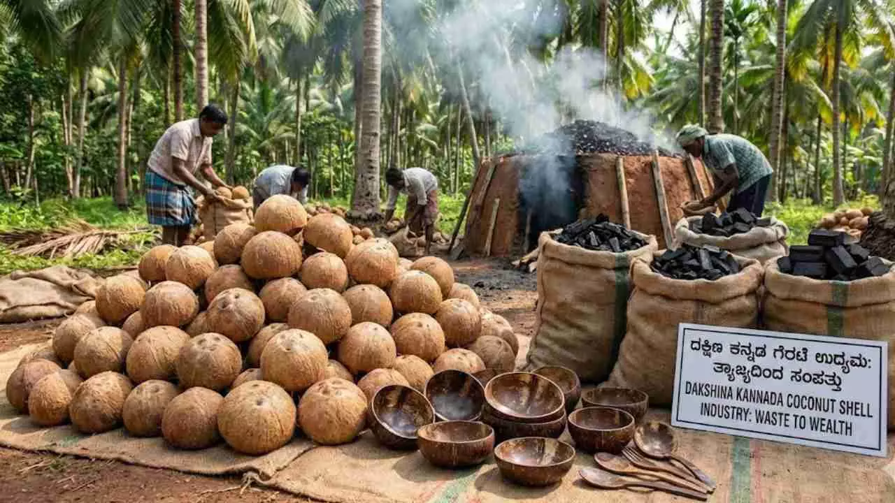 Coconut shell boom in coastal Karnataka. Coconut shell boom in coastal Karnataka.