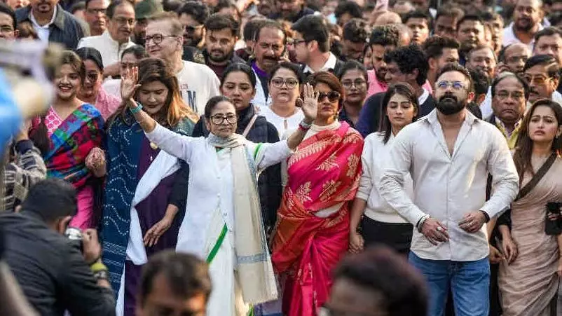 Mamata Banerjee leads protest march