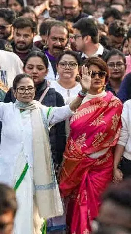 Mamata Banerjee leads protest march