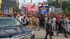 Prime Minister Narendra Modi greets people in Thiruvananthapuram