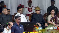 MK Stalin (second from left), RN Ravi (second from right)