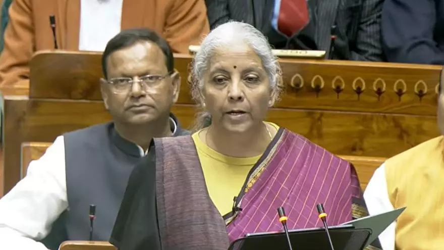 Nirmala Sitharaman presenting the Union Budget 2026