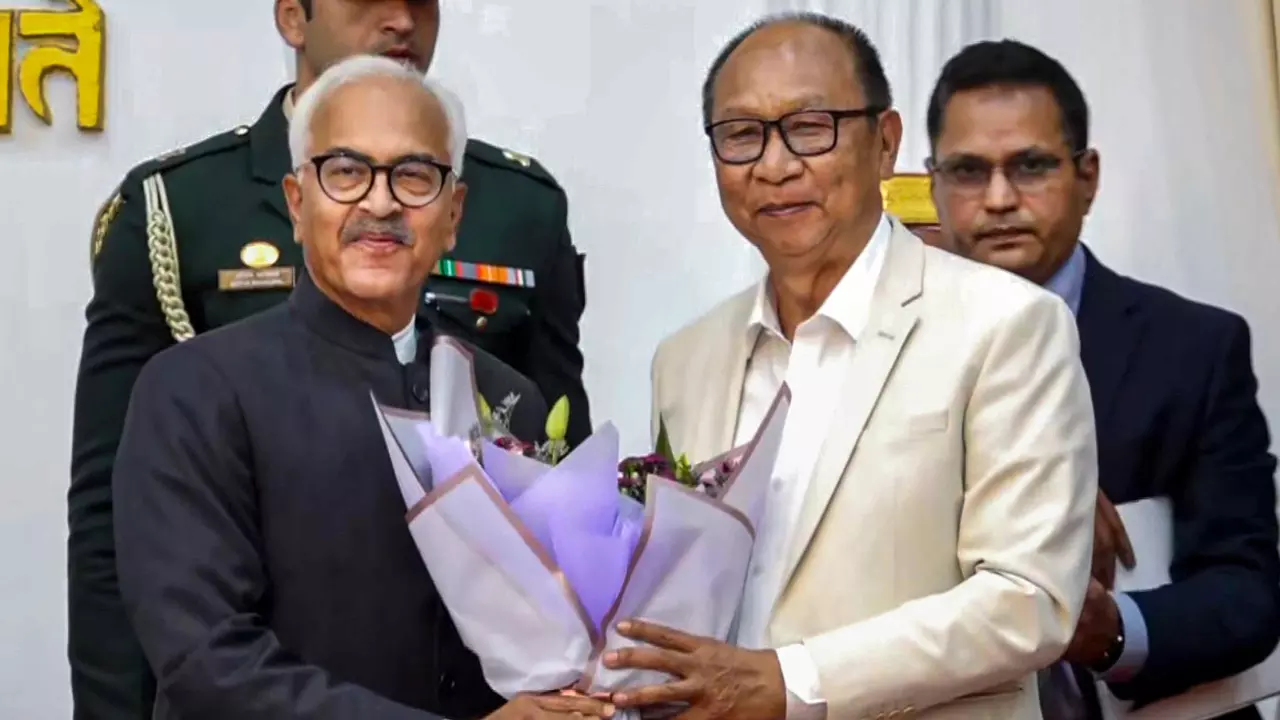 Yumnam Khemchand Singh during his swearing-in as the new Chief Minister Yumnam Khemchand Singh during his swearing-in as the new Chief Minister