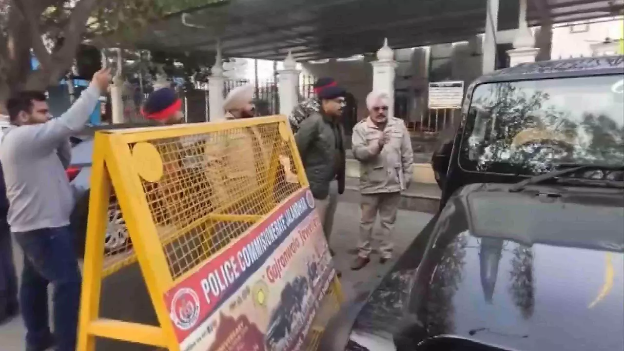 Police investigate crime scene Lucky Oberoi shot dead in Jalandhar