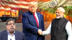 Biswajit Dhar speaking during an interview on the US–India interim trade deal and its economic implications.