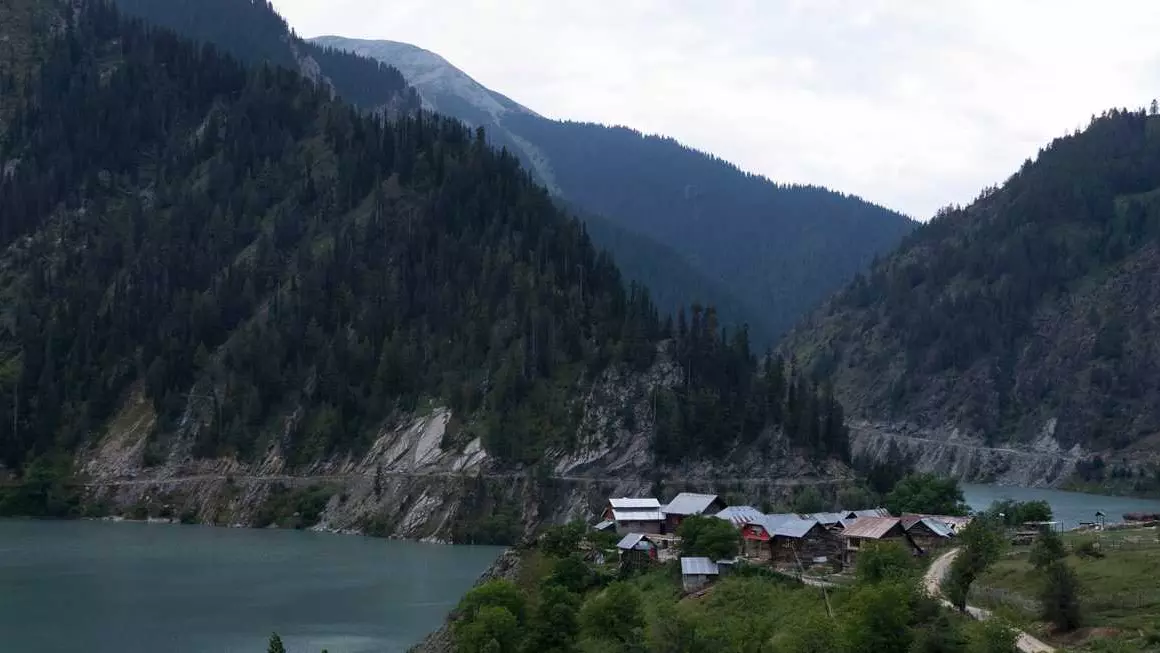 Davar valley with river and houses, Gurez, Kashmir Davar valley with river and houses, Gurez, Kashmir