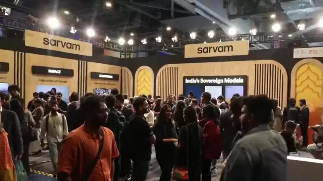 Sarvam AI stall at India AI Impact Summit 2026, New Delhi Sarvam AI stall at India AI Impact Summit 2026, New Delhi