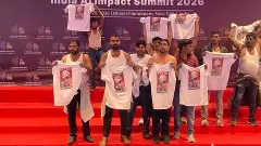 You Congress shirtless protest at AI Impact Summit