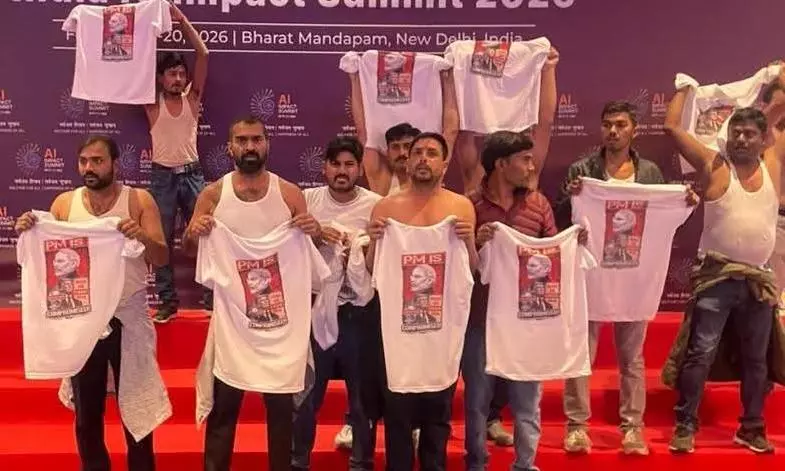 Youth Congress leaders protest at AI India Impact Summit Youth Congress leaders protest at AI India Impact Summit