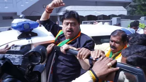 Telangana BJP president N Ramchander Rao arrested by police. Photo: X/G Kishan Reddy Telangana BJP president N Ramchander Rao arrested by police. Photo: X/G Kishan Reddy