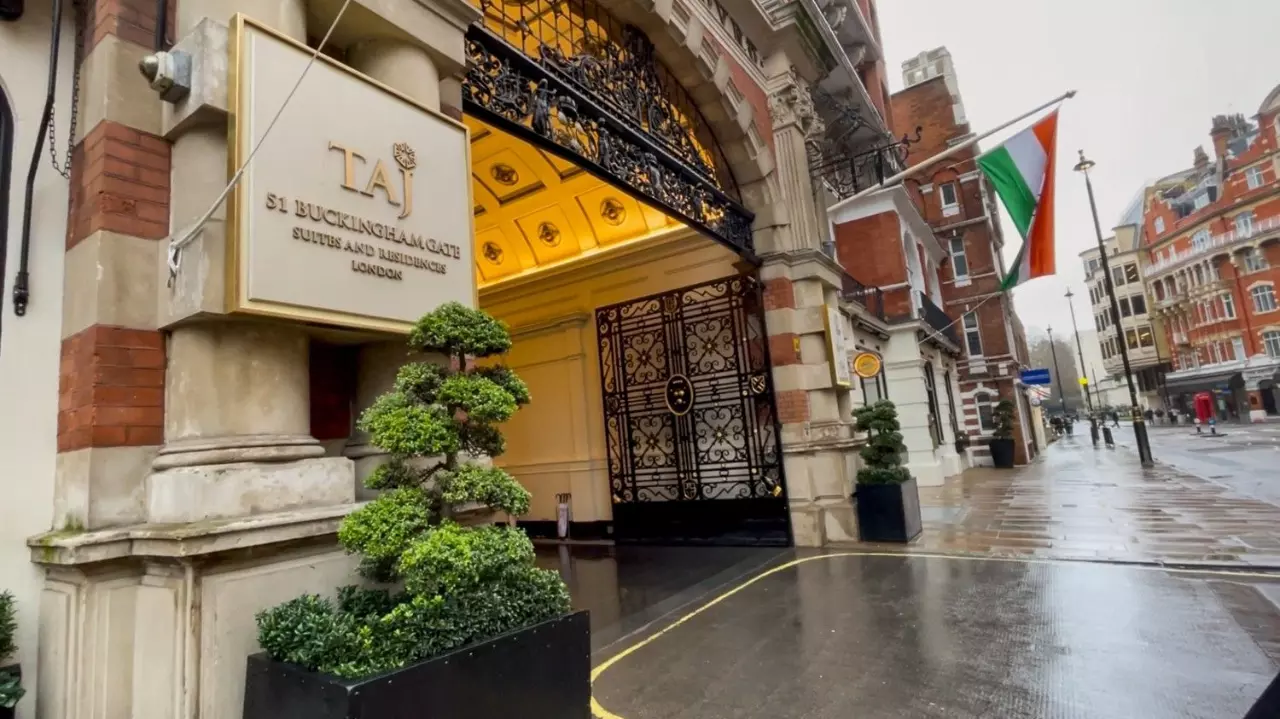 A view of the historic Taj Hotel in London.