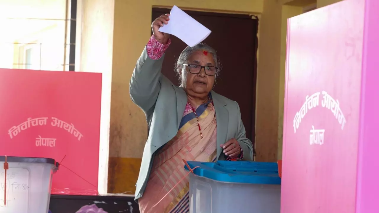 Nepals Interim Prime Minister Sushila Karki casts her vote in Kathmandu in Nepal election