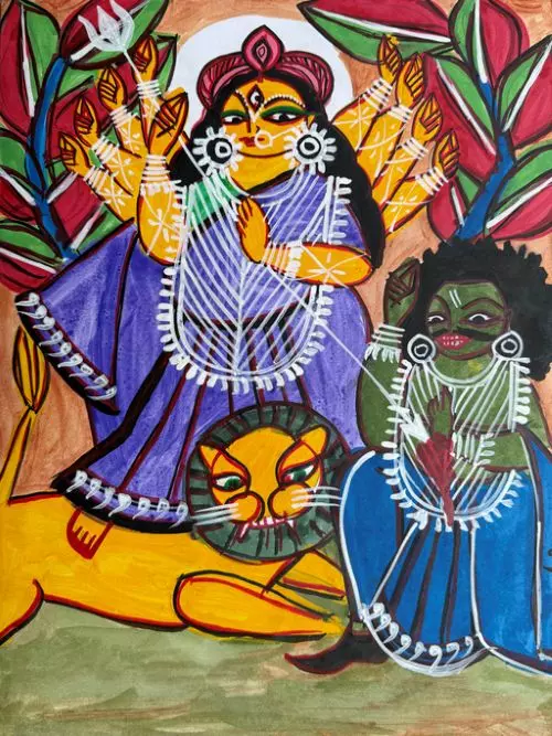 The black pigment, which was used for outlines and detailing, especially in folk and tribal painting traditions, like the Kalighat paintings, was made by burning jackfruit leaves. Photo: iStock