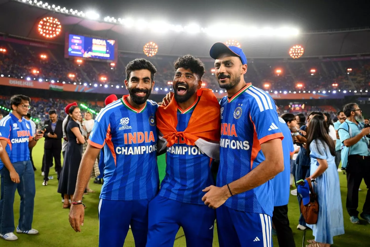 Jasprit Bumrah, Mohammed Siraj and Axar Patel Jasprit Bumrah, Mohammed Siraj and Axar Patel