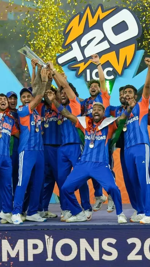 India team celebrates after winning the ICC Mens T20 World Cup 2026 final