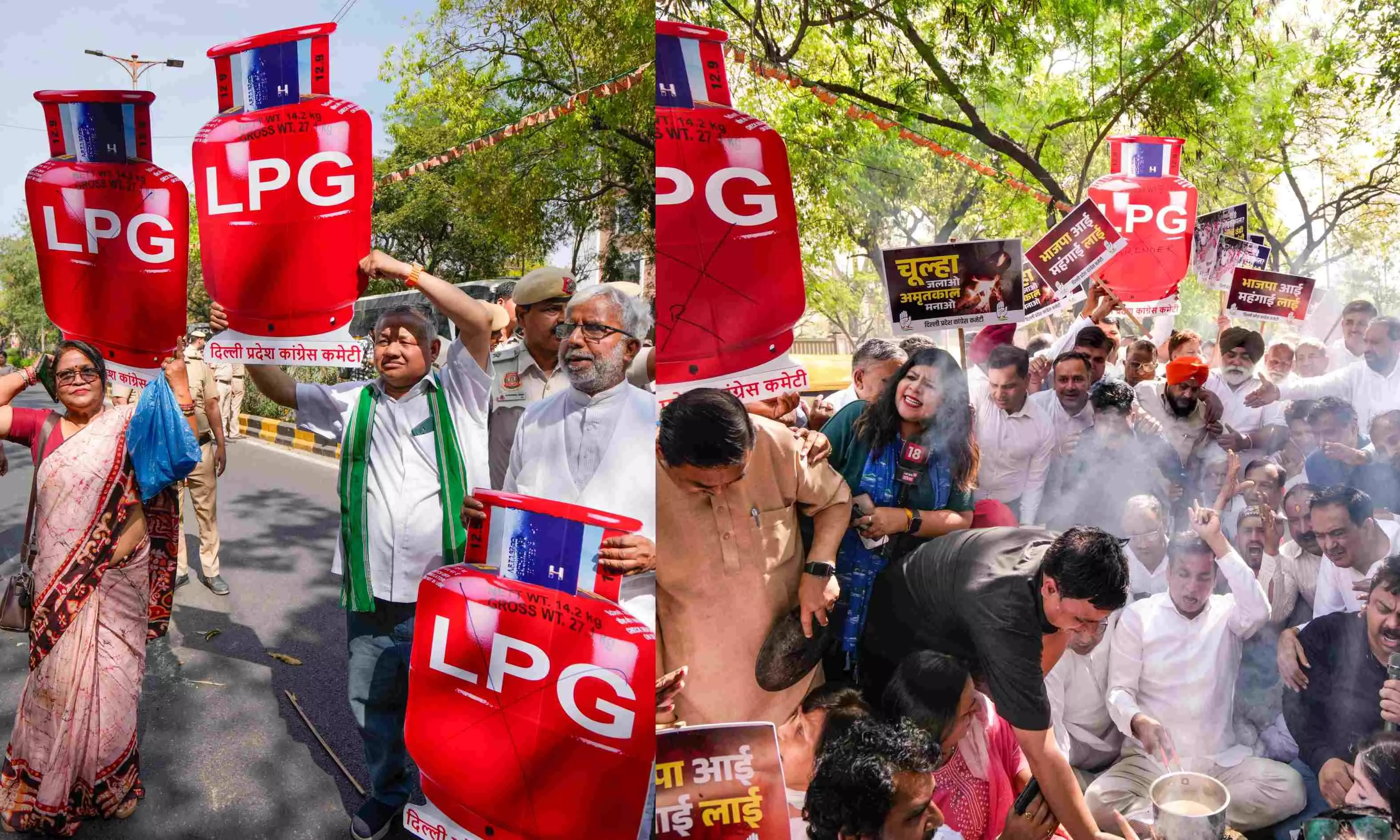 Delhi Congress protests LPG shortage, price hike with roadside chulha demonstration