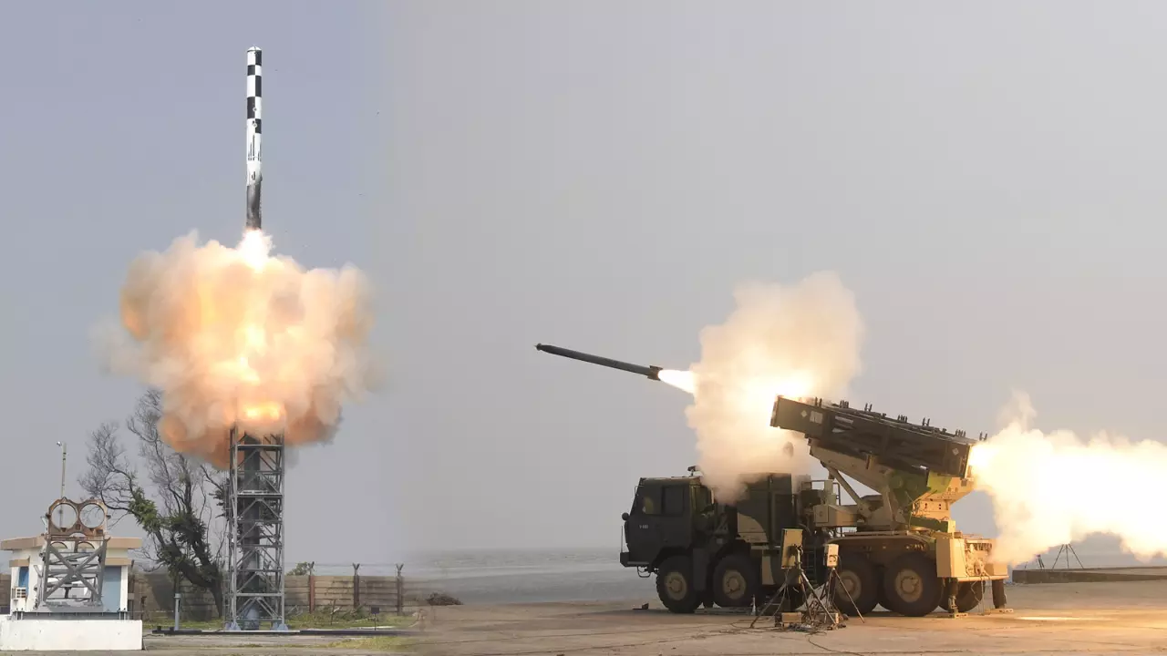 India test-fires BrahMos missiles and the Pinaka weapon systems.