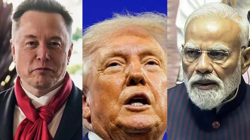 (From left) Elon Musk, Donald Trump, Narendra Modi