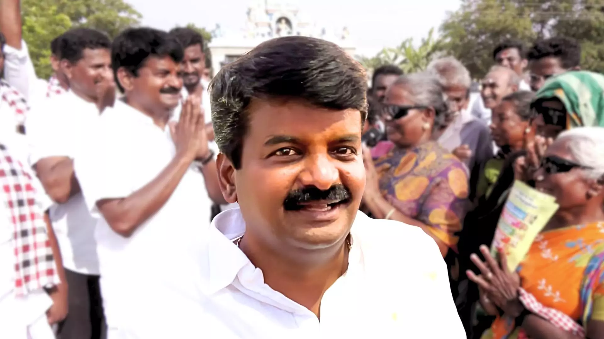 AIADMK leader Vijaya Baskar speaking during an election campaign in Viralimalai constituency