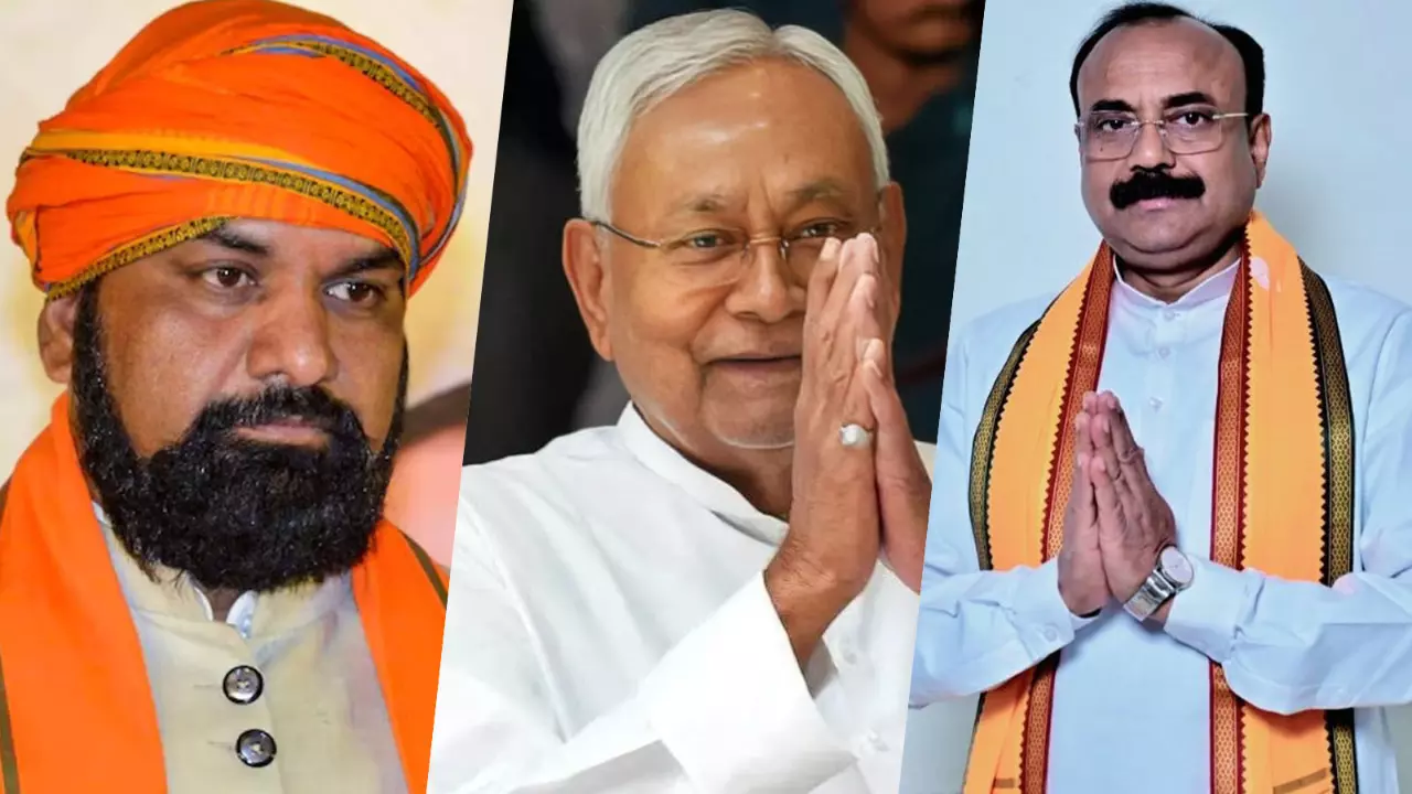 Nitish Kumar, Samrat Chowdhury and Sanjiv Chaurasia