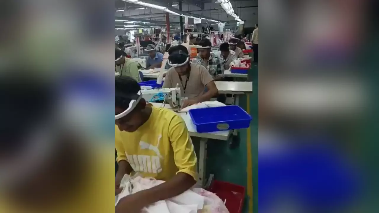 Workers in a garment factory were seen wearing head-mounted cameras,