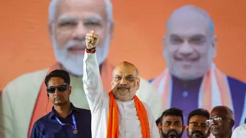 Union Home Minister Amit Shah at an election rally in West Bengal.
