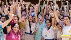 Students celebrate after the declaration of Class 10 (ICSE) and Class 12 (ISC)