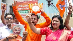 BJP supporters celebrate the party