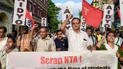Protest over NEET-UG 2026 exam paper leak.