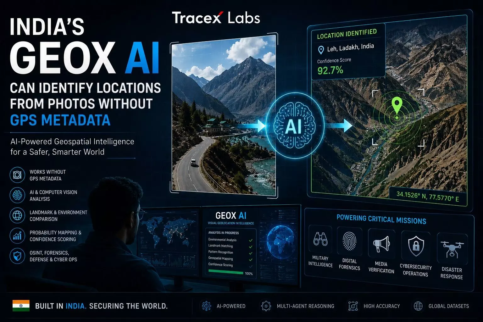 GEOX AI by TraceX Labs identifying real-world locations from photos without GPS metadata using AI geospatial intelligence GEOX AI by TraceX Labs identifying real-world locations from photos without GPS metadata using AI geospatial intelligence