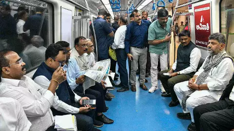 DK Shivakumar travels by Metro to Kanakapura