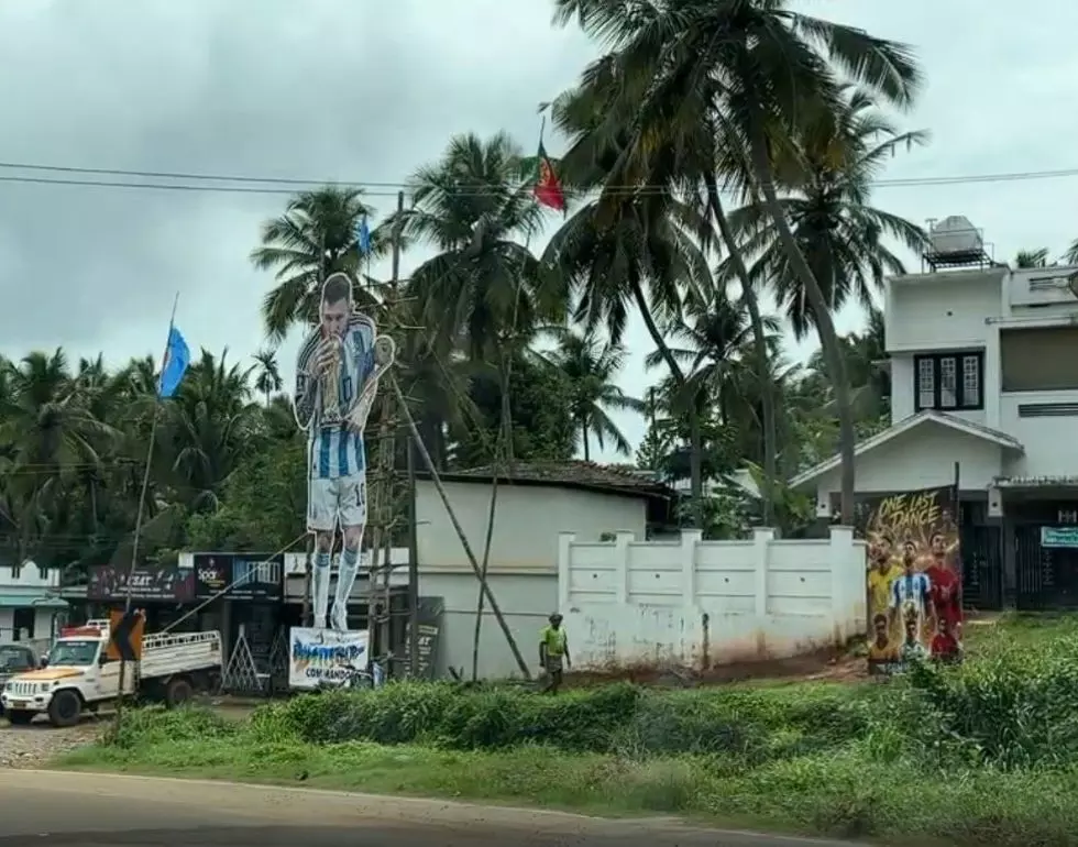 A Messi cutout outside a house in Pathirippala. Photo: Sunil Baby A Messi cutout outside a house in Pathirippala. Photo: Sunil Baby