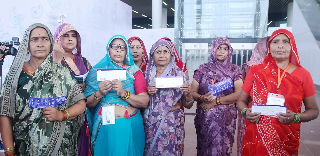 Jewar villagers who gave land for Noida International Airport board first flight Jewar villagers who gave land for Noida International Airport board first flight