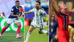 Kylian Mbappe, Lionel Messi and Erling Haaland Kylian Mbappe, Lionel Messi and Erling Haaland