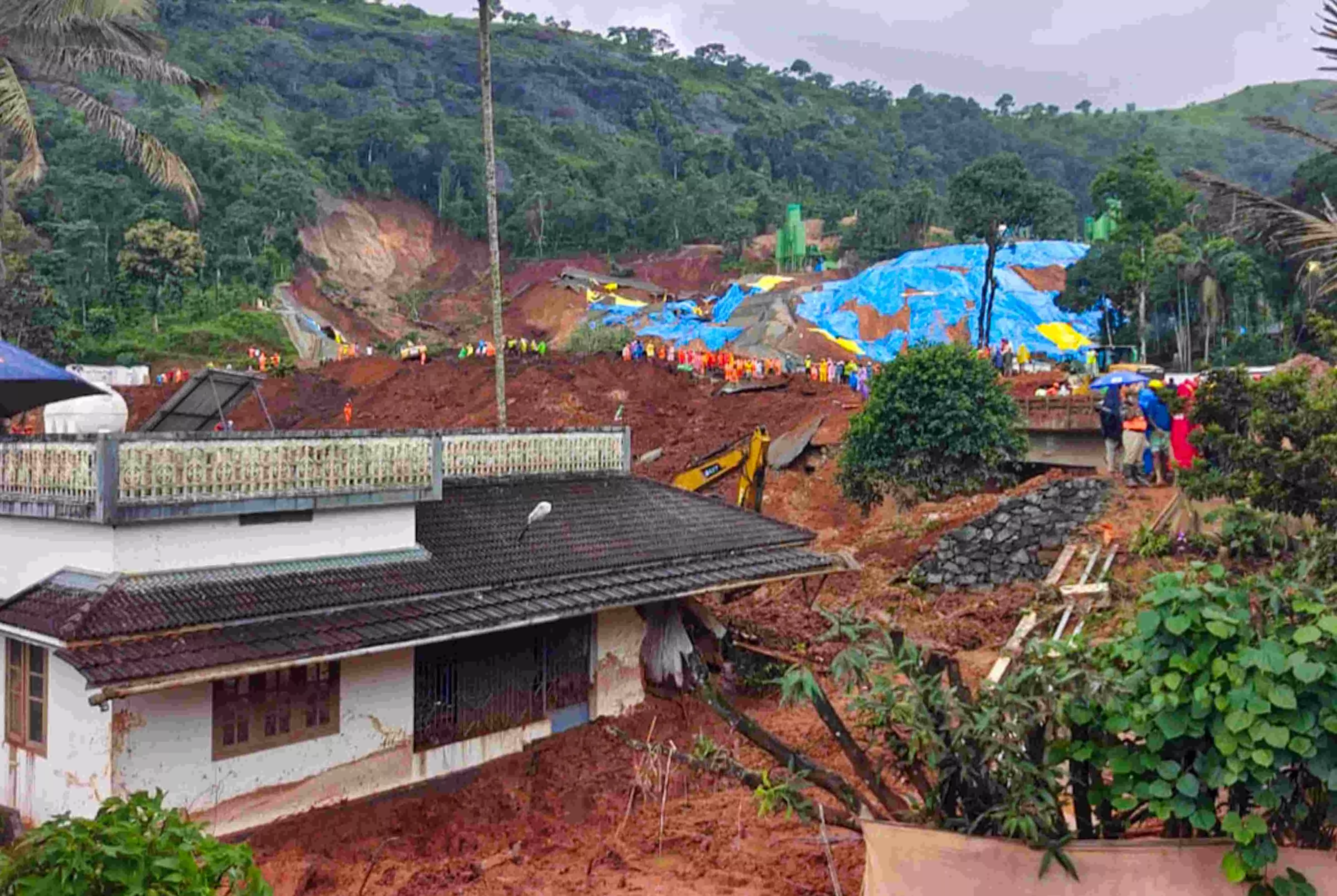 Rescue operation underway after a landslide at Kalladi, near Meppadi tunnel project in Wayanad, Kerala Rescue operation underway after a landslide at Kalladi, near Meppadi tunnel project in Wayanad, Kerala