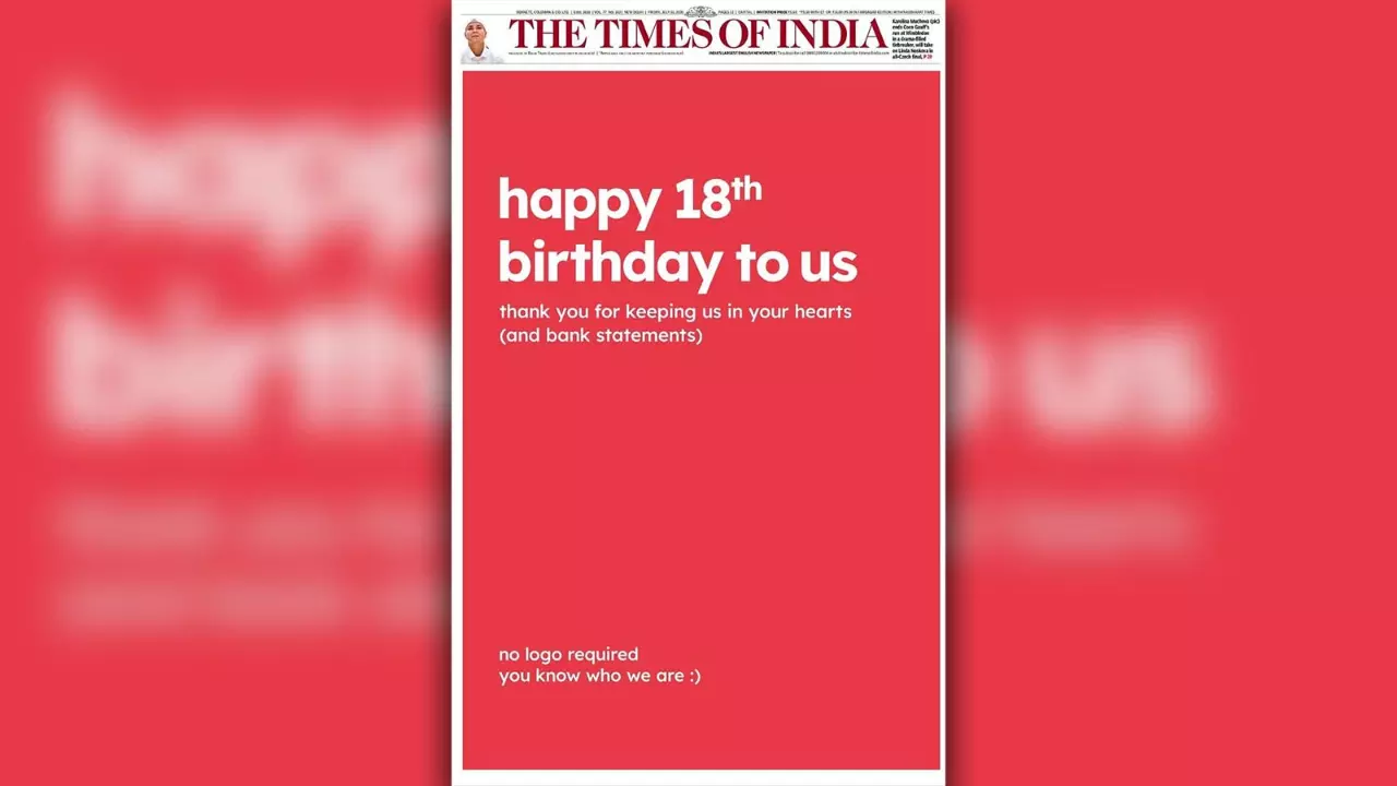 Zomatos 18th birthday ad, with no name or logo, sparks confusion