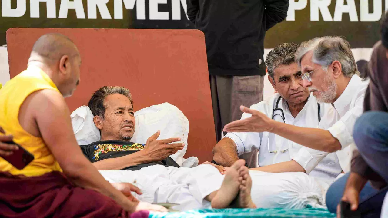 Sonam Wangchuk hunger strike site Pawan Khera visits