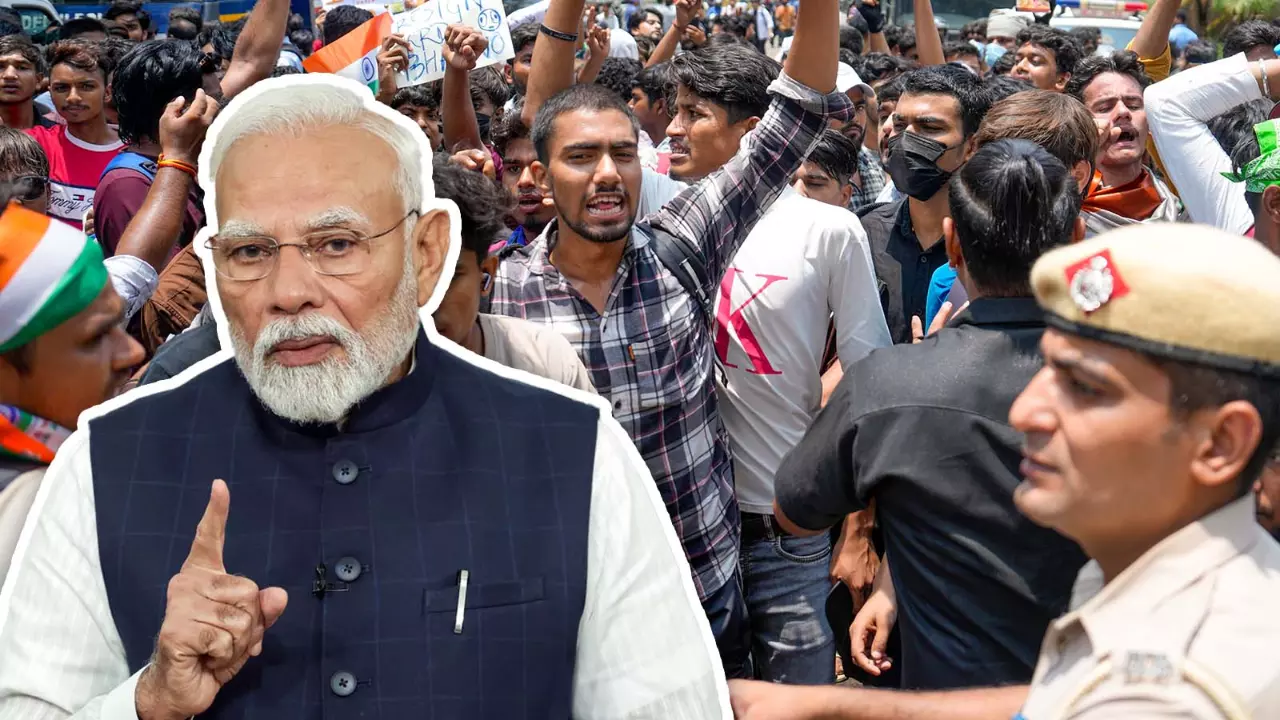 PM Narendra Modi and NEET protesters