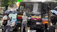 Rhiya Yadav, was seen blocking the path of the police van during protests in Dadar Rhiya Yadav, was seen blocking the path of the police van during protests in Dadar