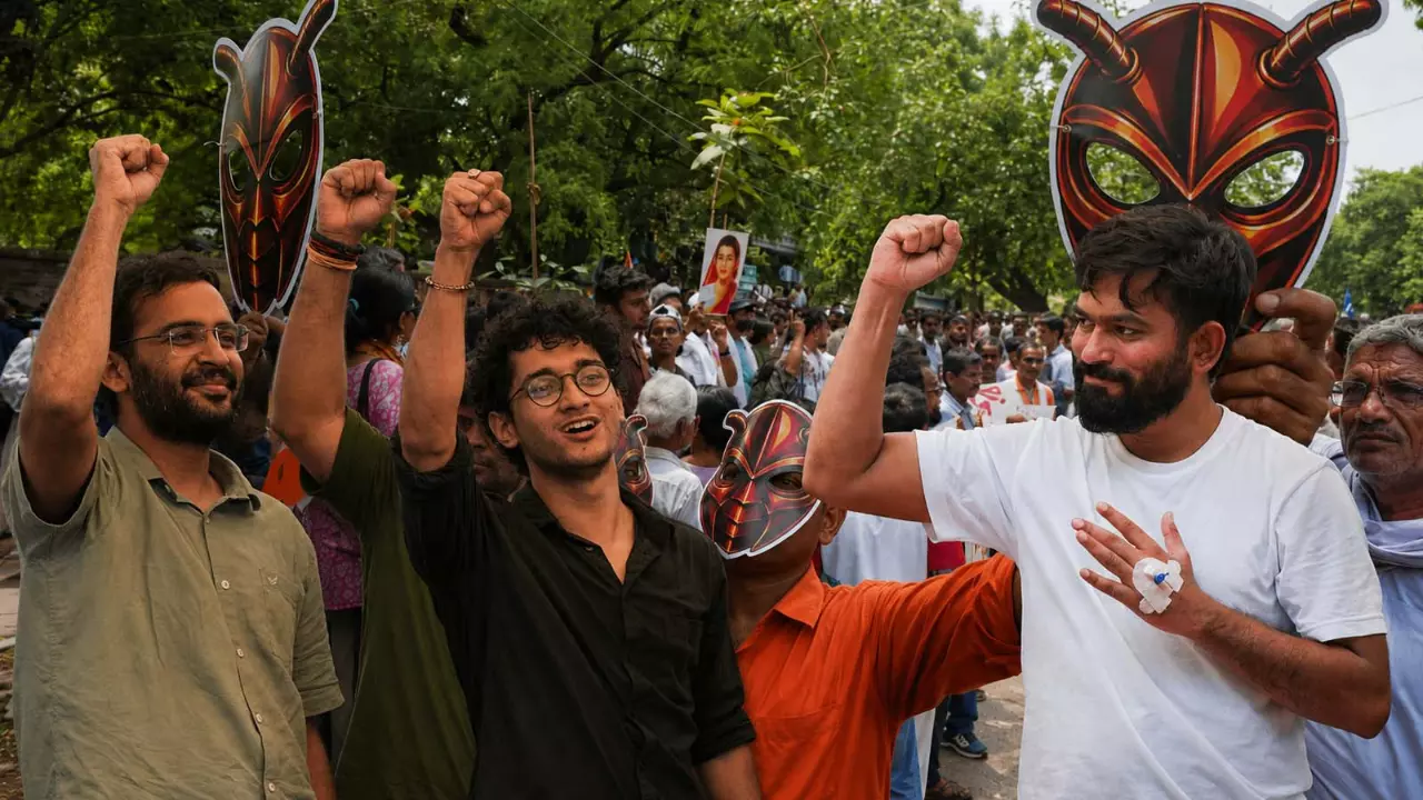 CJP leaders Ashutosh Ranka, Saurav Das and Abhijeet Dipke