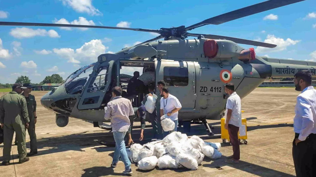 ndian Air Force officials carry out Humanitarian Assistance and Disaster Relief operations across the flood-affected regions of Assam and Nagaland