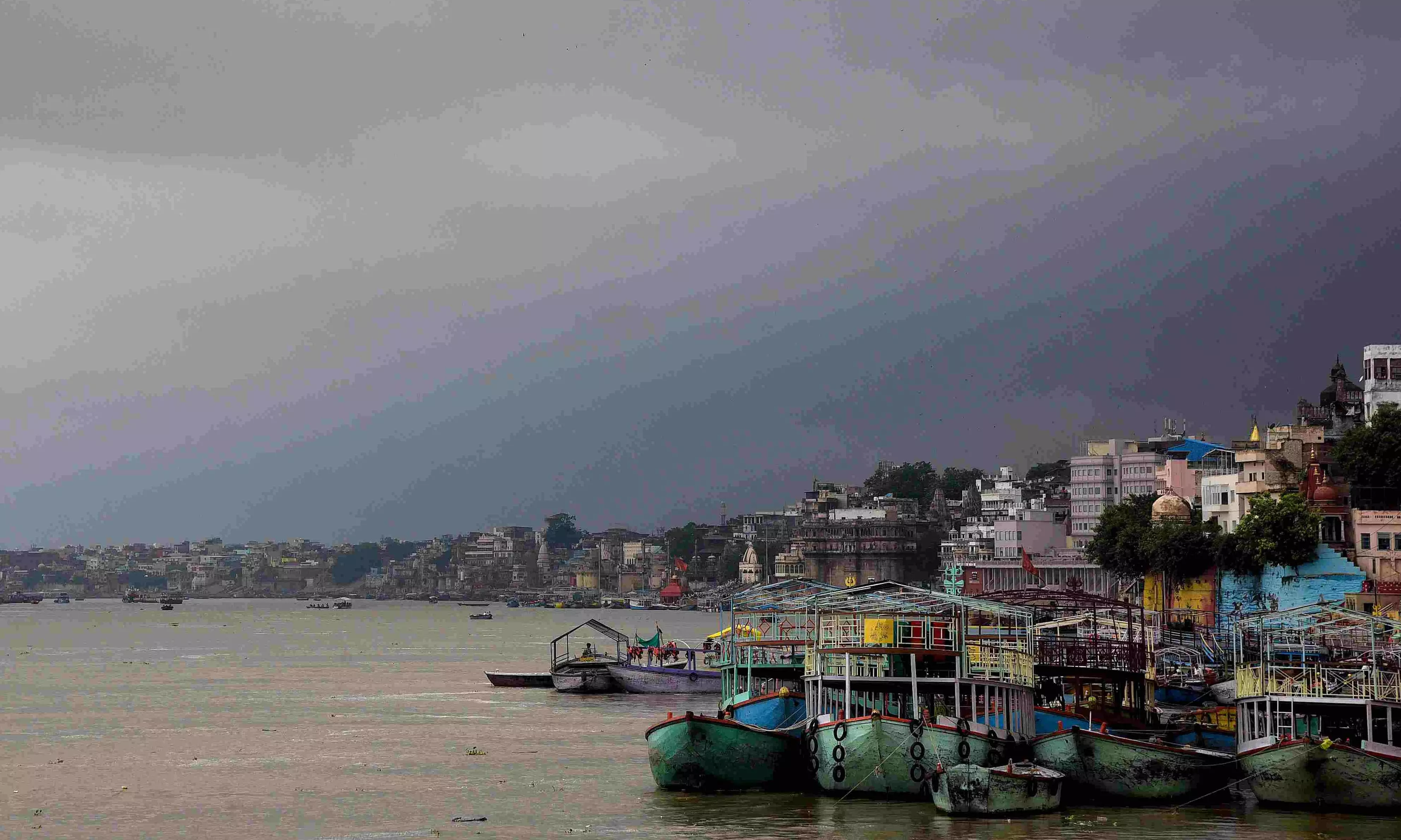 Water level of the Ganga river rises amid monsoon rains, in Varanasi Water level of the Ganga river rises amid monsoon rains, in Varanasi