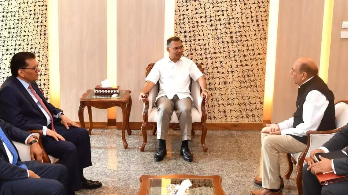 Indian High Commissioner Dinesh Trivedi and Bangladesh Prime Minister Tarique Rahman with others at the meeting