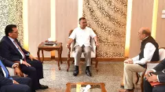 Indian High Commissioner Dinesh Trivedi and Bangladesh Prime Minister Tarique Rahman with others at the meeting