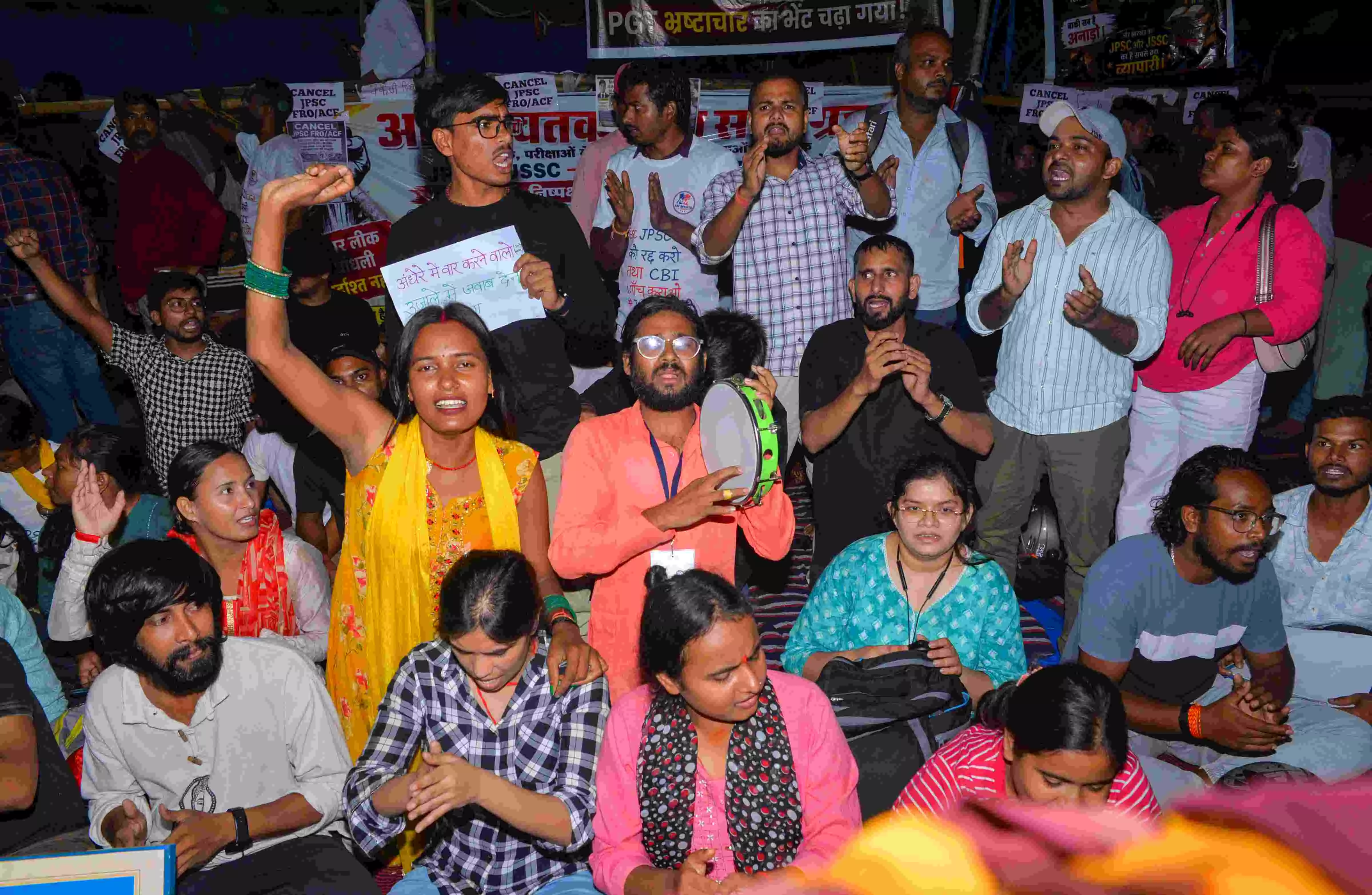 Students shout slogans during a protest against the Jharkhand government in Ranchi Students shout slogans during a protest against the Jharkhand government in Ranchi